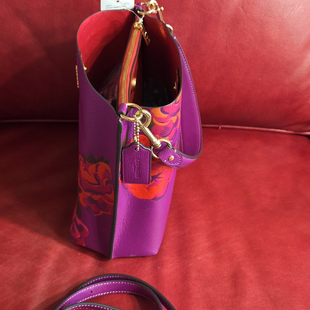 Coach Magenta Purple Red Jumbo Floral Mollie 22 Bucket Bag - Picture 5 of 12